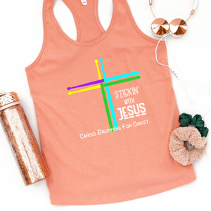Stickin' With Jesus Cardio Drumming For Christ Racer Back Tank Top